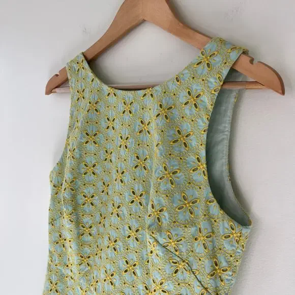 Saloni NWT Jesse Broderie Embroidered Hourglass Cotton Dress in Duckegg Citrine - Picture 15 of 16